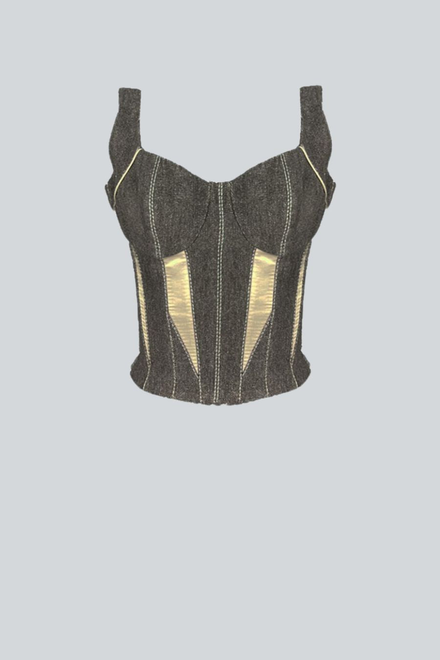 BUSTIER CORTES DENIM Y MIKADO